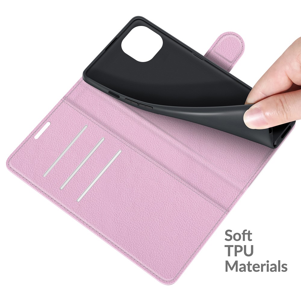  iPhone 13 Fodral Litchi Läder Ljus Rosa