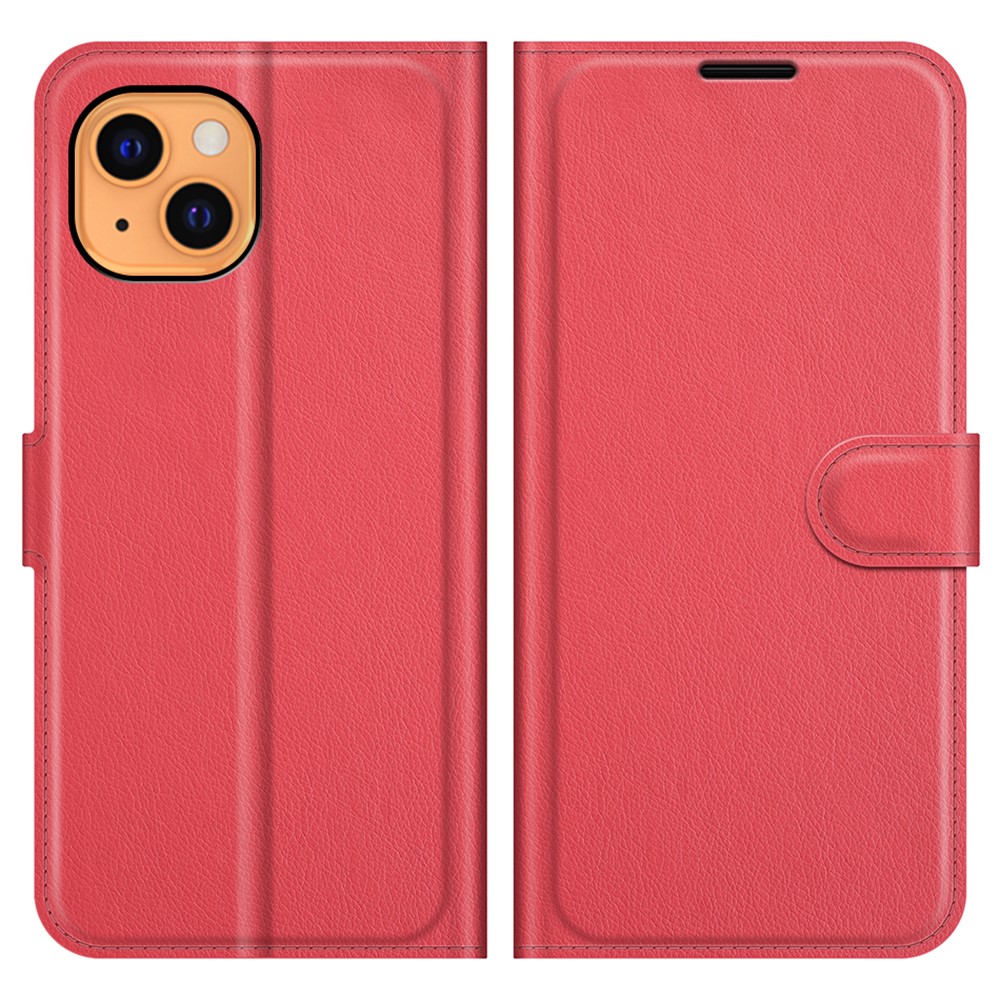  iPhone 13 Fodral Litchi Läder Röd