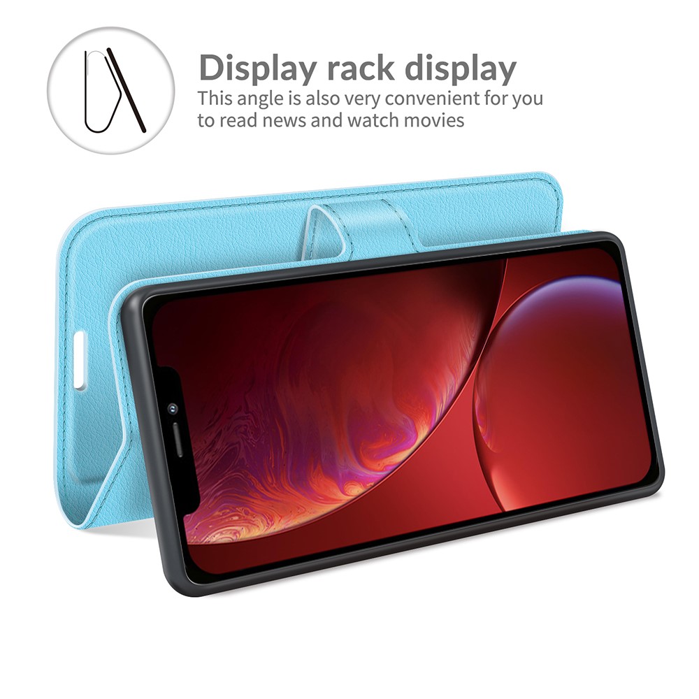  iPhone 13 Fodral Litchi Läder Ljus Blå