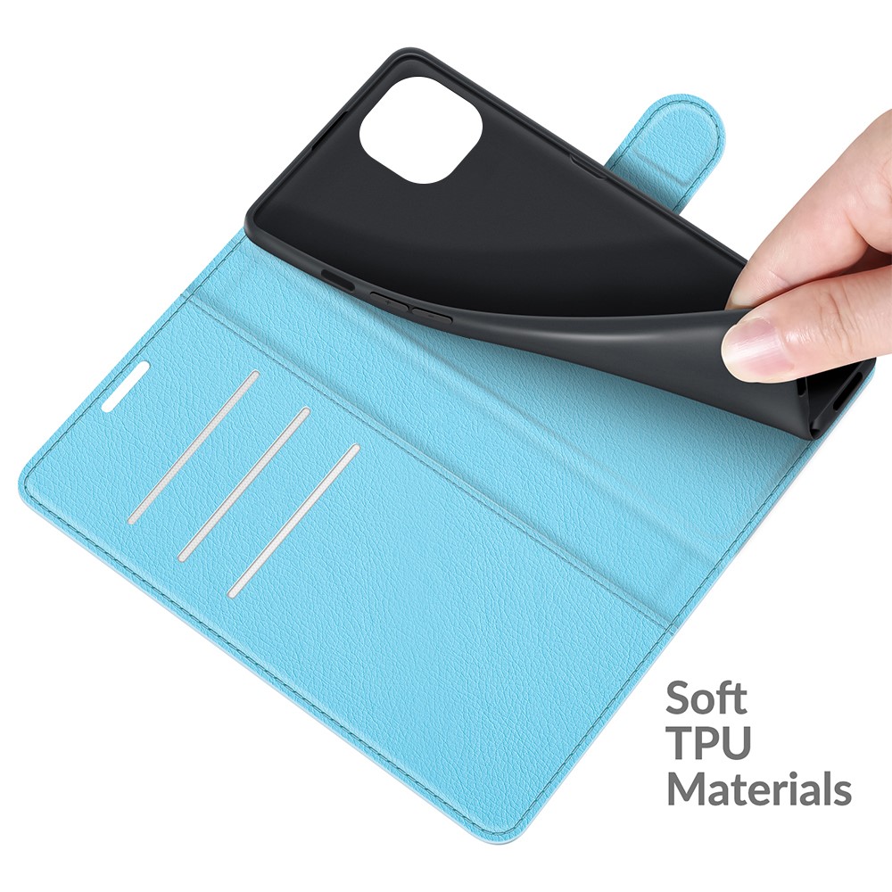  iPhone 13 Fodral Litchi Läder Ljus Blå