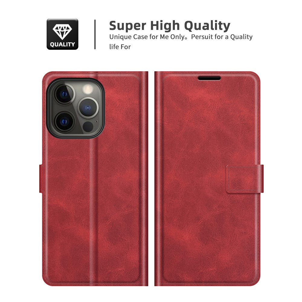  iPhone 13 Pro Max Fodral Solid Läder Röd