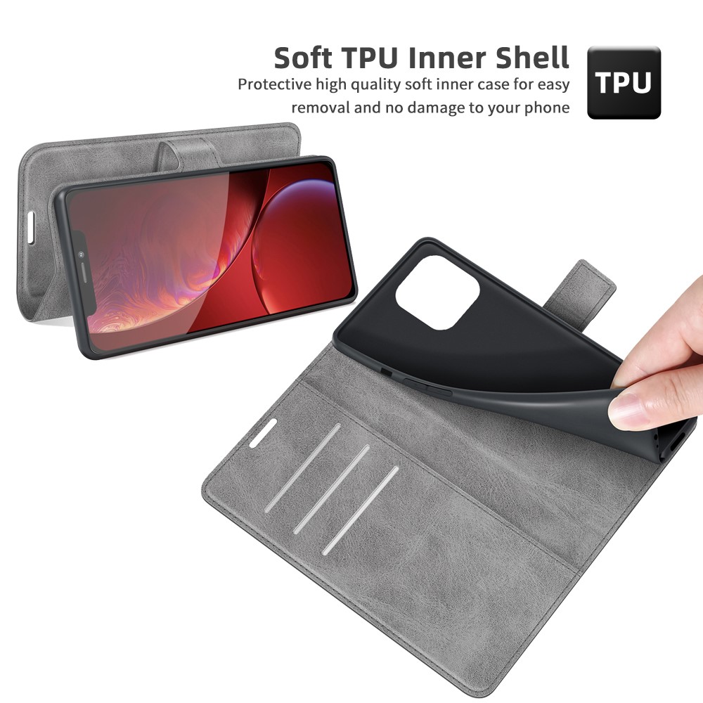  iPhone 13 Pro Max Fodral Solid Läder Grå