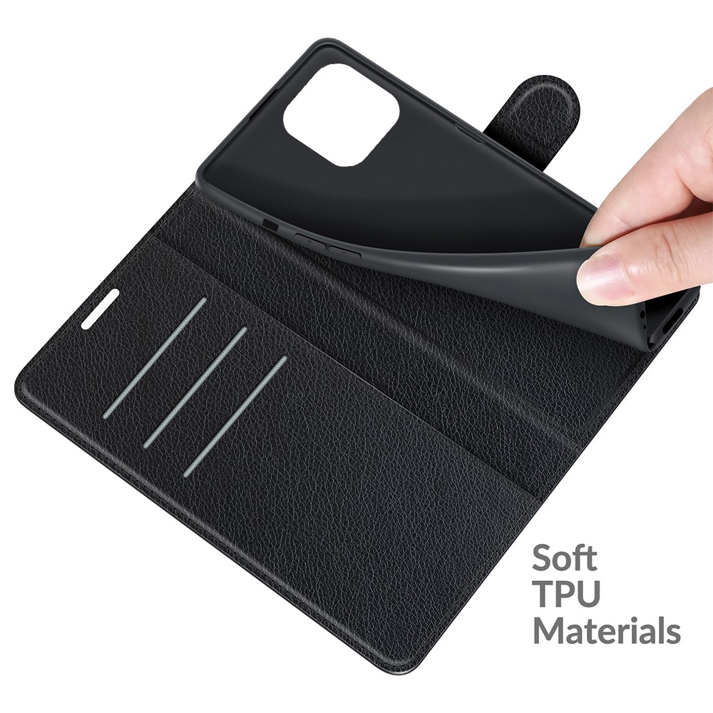  iPhone 13 Pro Max Fodral Litchi Läder Svart