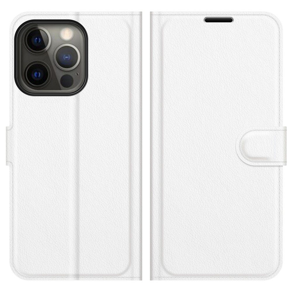  iPhone 13 Pro Max Fodral Litchi Läder Vit