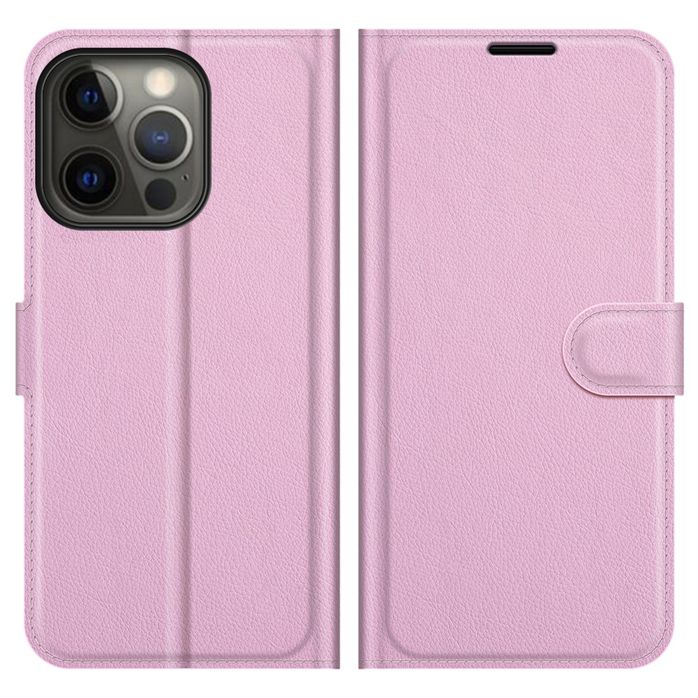  iPhone 13 Pro Max Fodral Litchi Läder Ljus Rosa