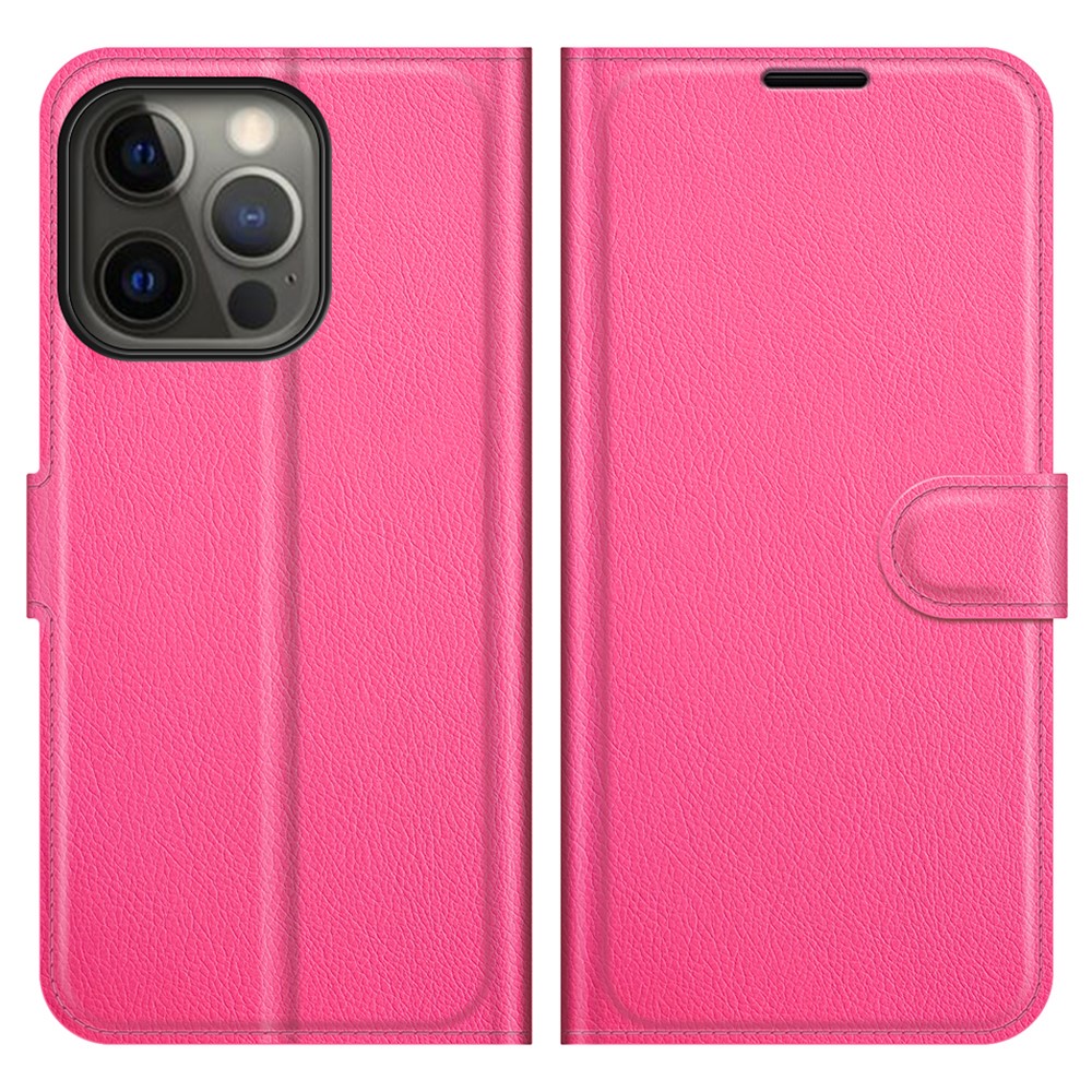  iPhone 13 Pro Max Fodral Litchi Läder Rosa