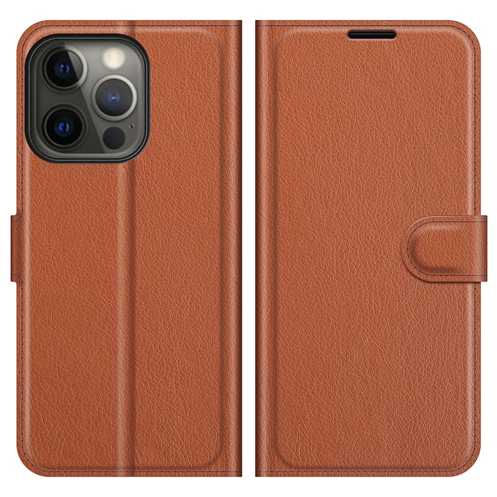  iPhone 13 Pro Max Fodral Litchi Läder Brun