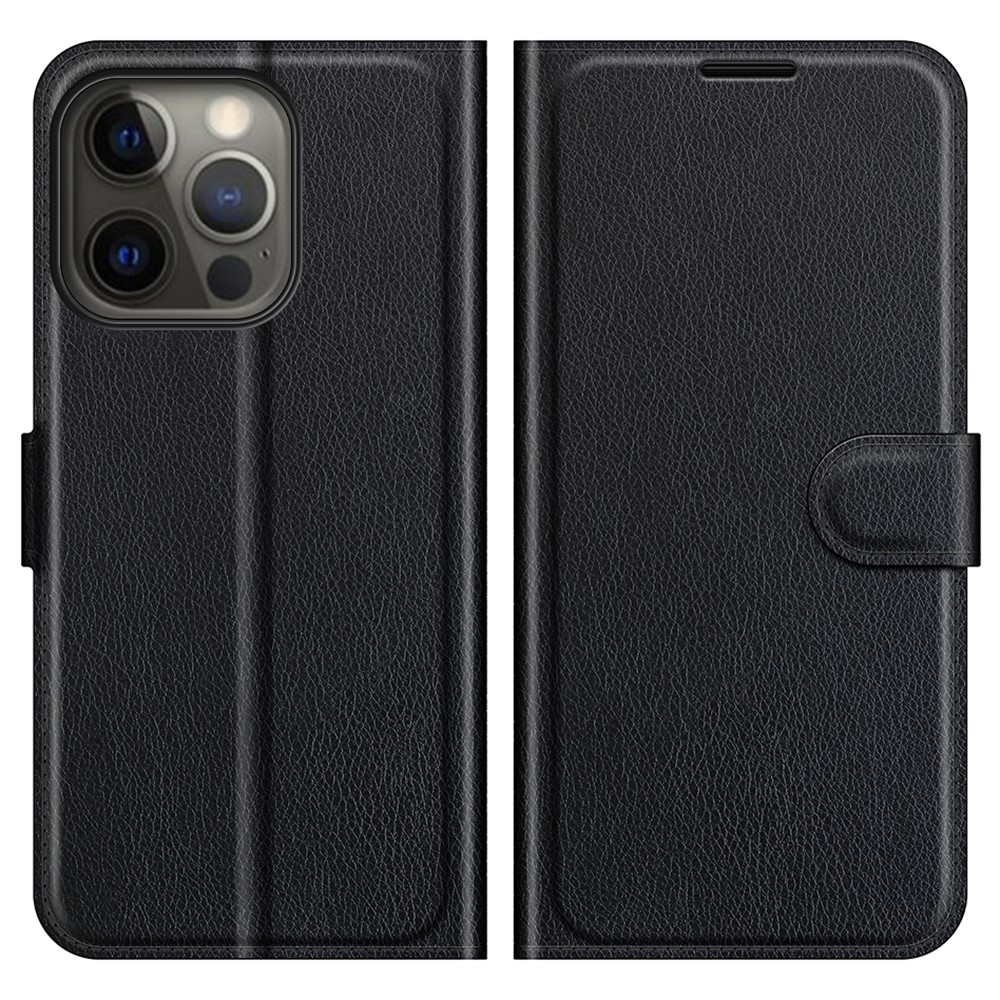  iPhone 13 Pro Fodral Litchi Läder Svart