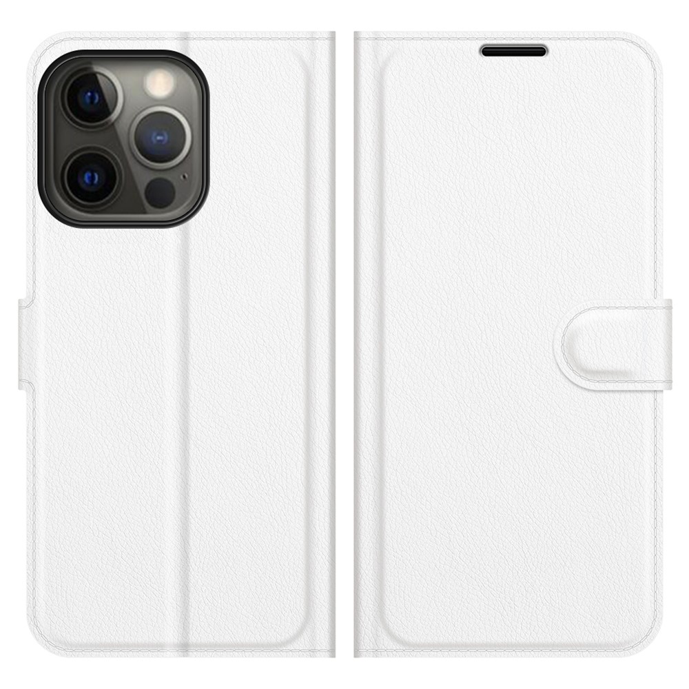  iPhone 13 Pro Fodral Litchi Läder Vit
