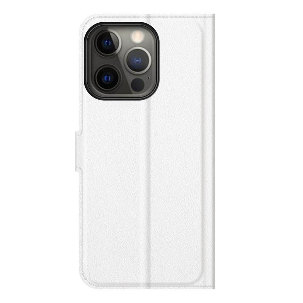  iPhone 13 Pro Fodral Litchi Läder Vit