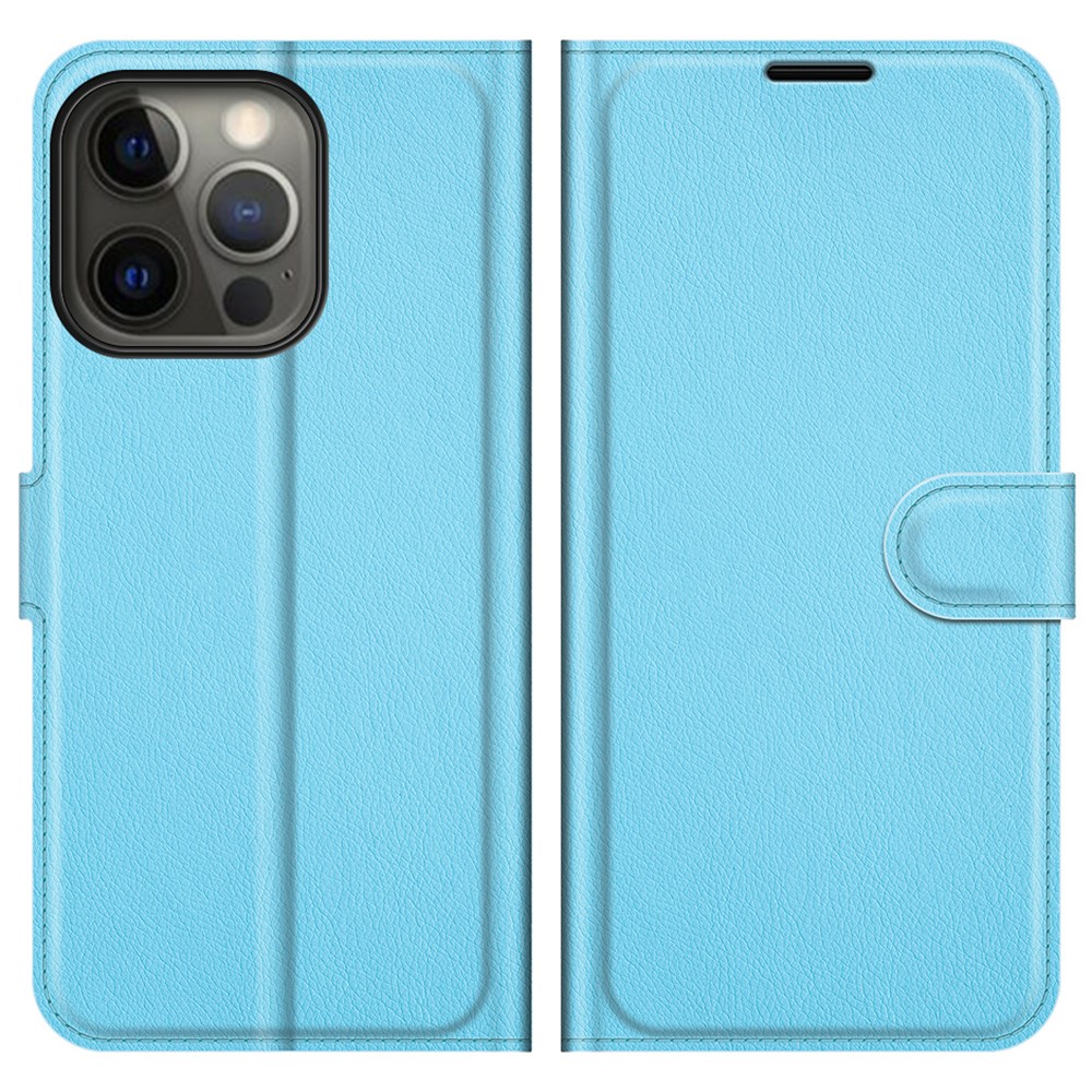  iPhone 13 Pro Fodral Litchi Läder Ljus Blå