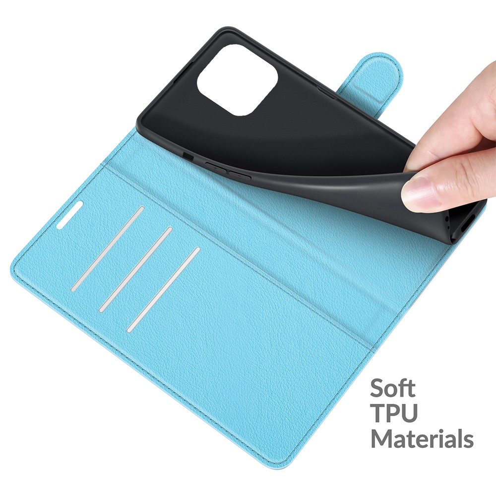  iPhone 13 Pro Fodral Litchi Läder Ljus Blå