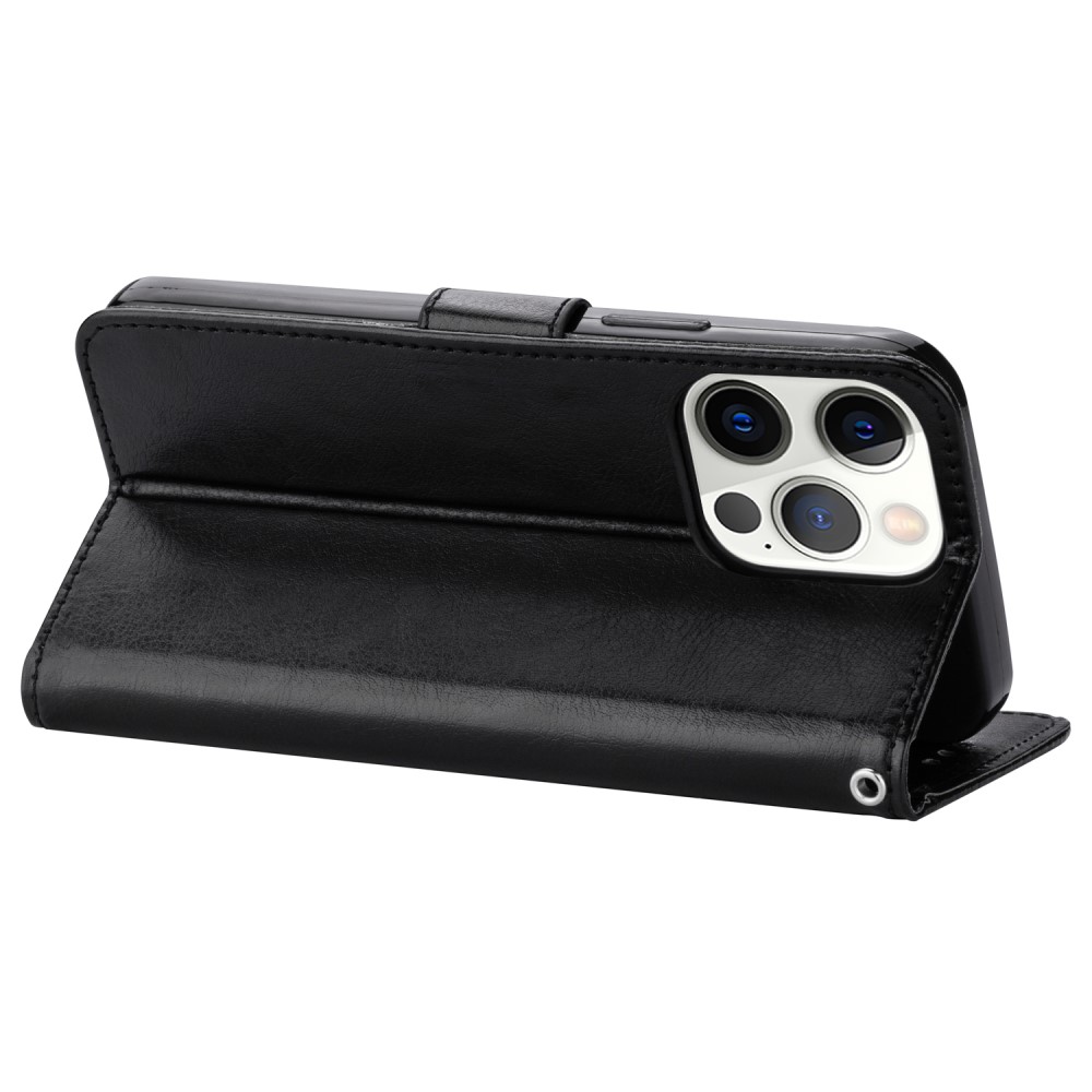  iPhone 13 Pro Max Fodral Crazy Horse Läder Svart