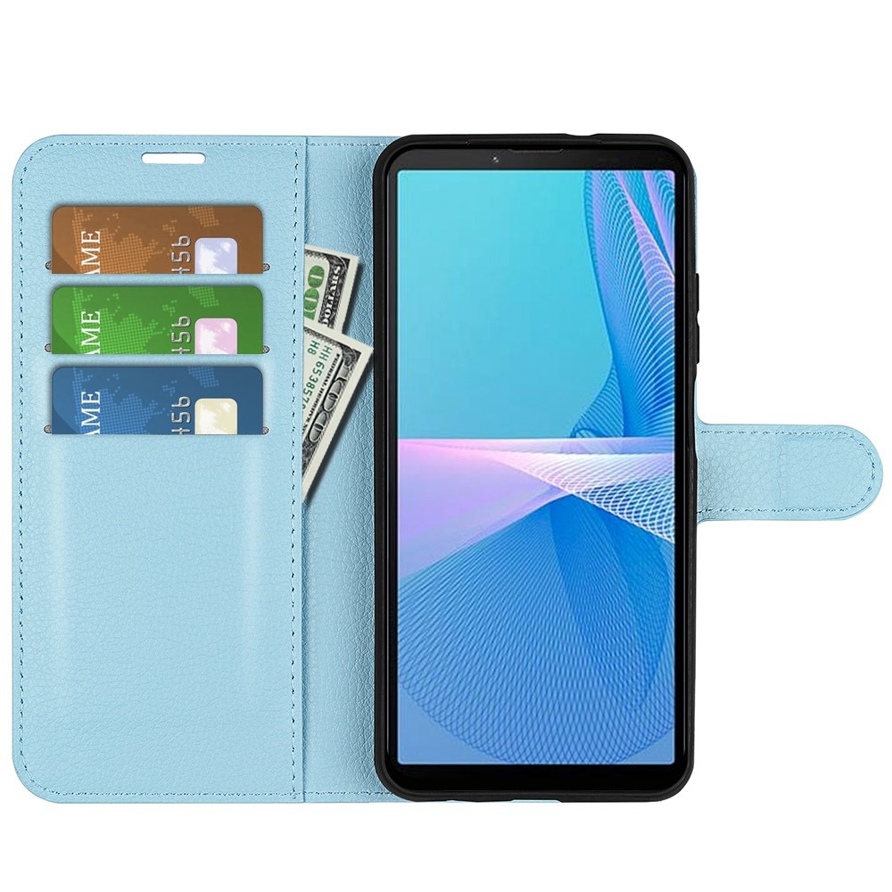  Sony Xperia 10 IV Fodral Litchi Läder Ljus Blå