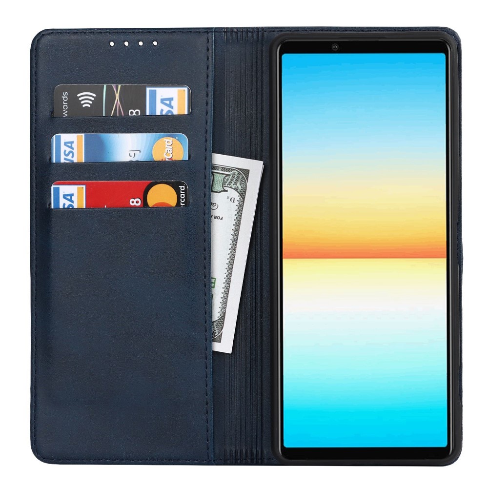  Sony Xperia 10 IV Fodral Flip Läder Mörk Blå