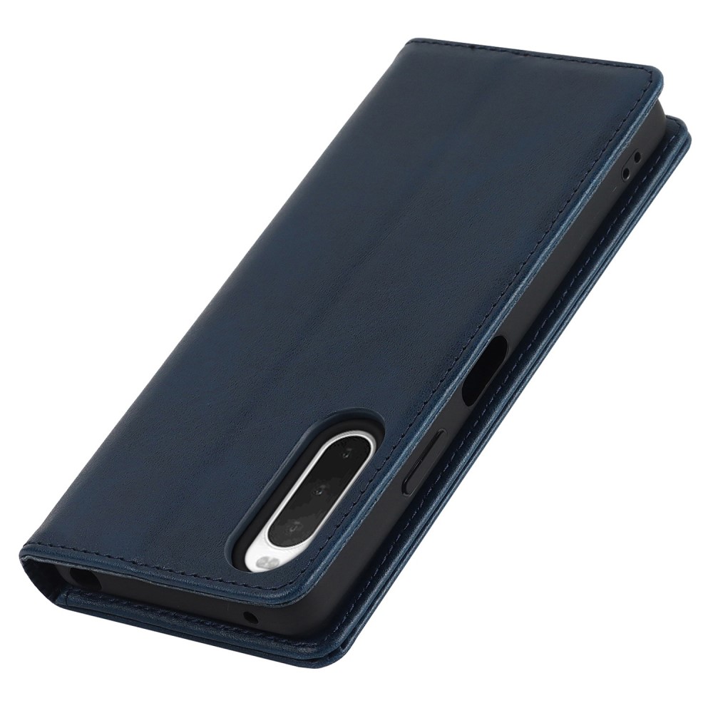  Sony Xperia 10 IV Fodral Flip Läder Mörk Blå