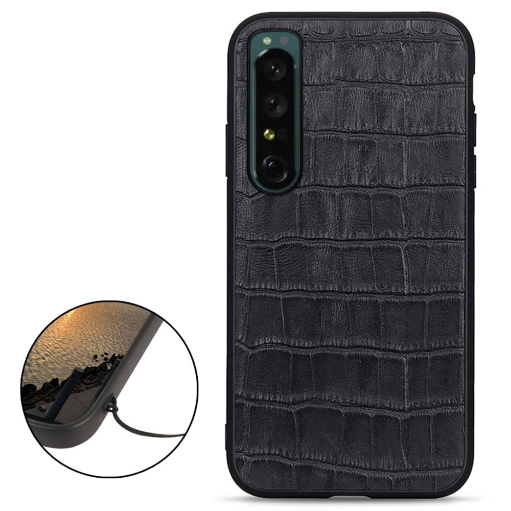  Sony Xperia 1 IV Skal Äkta Läder Krokodil Textur Svart