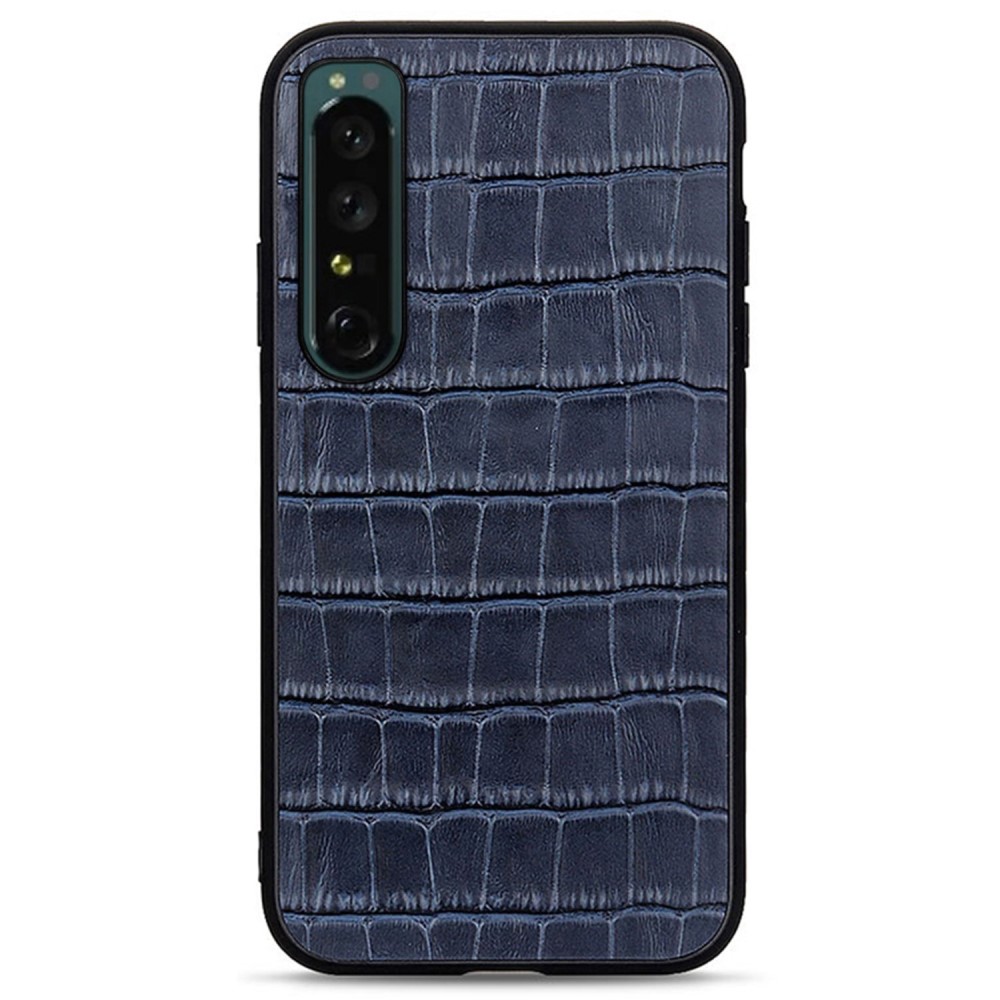  Sony Xperia 1 IV Skal Äkta Läder Krokodil Textur Blå