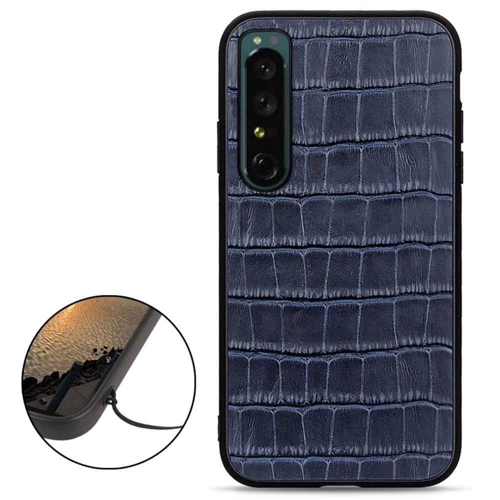  Sony Xperia 1 IV Skal Äkta Läder Krokodil Textur Blå
