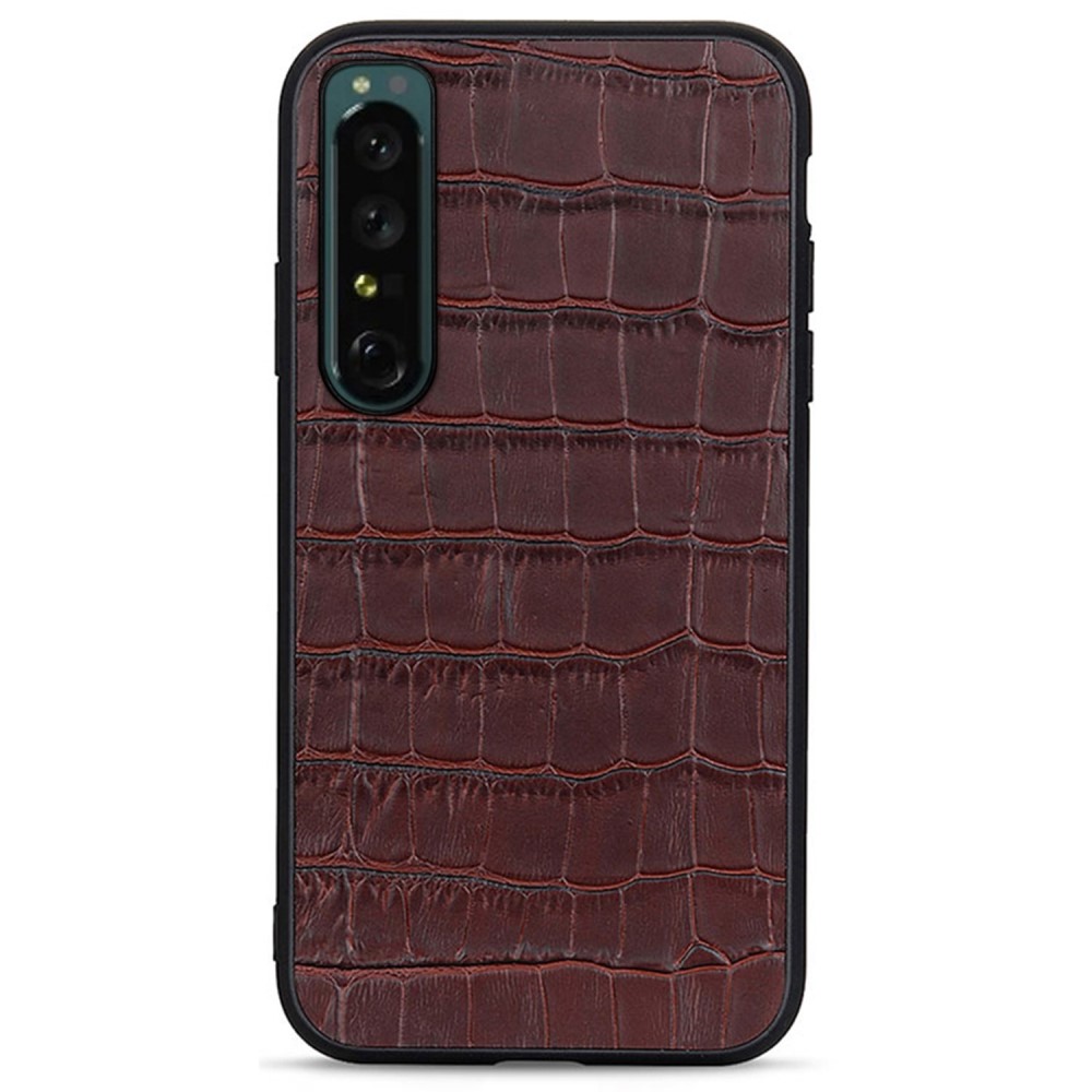  Sony Xperia 1 IV Skal Äkta Läder Krokodil Textur Brun
