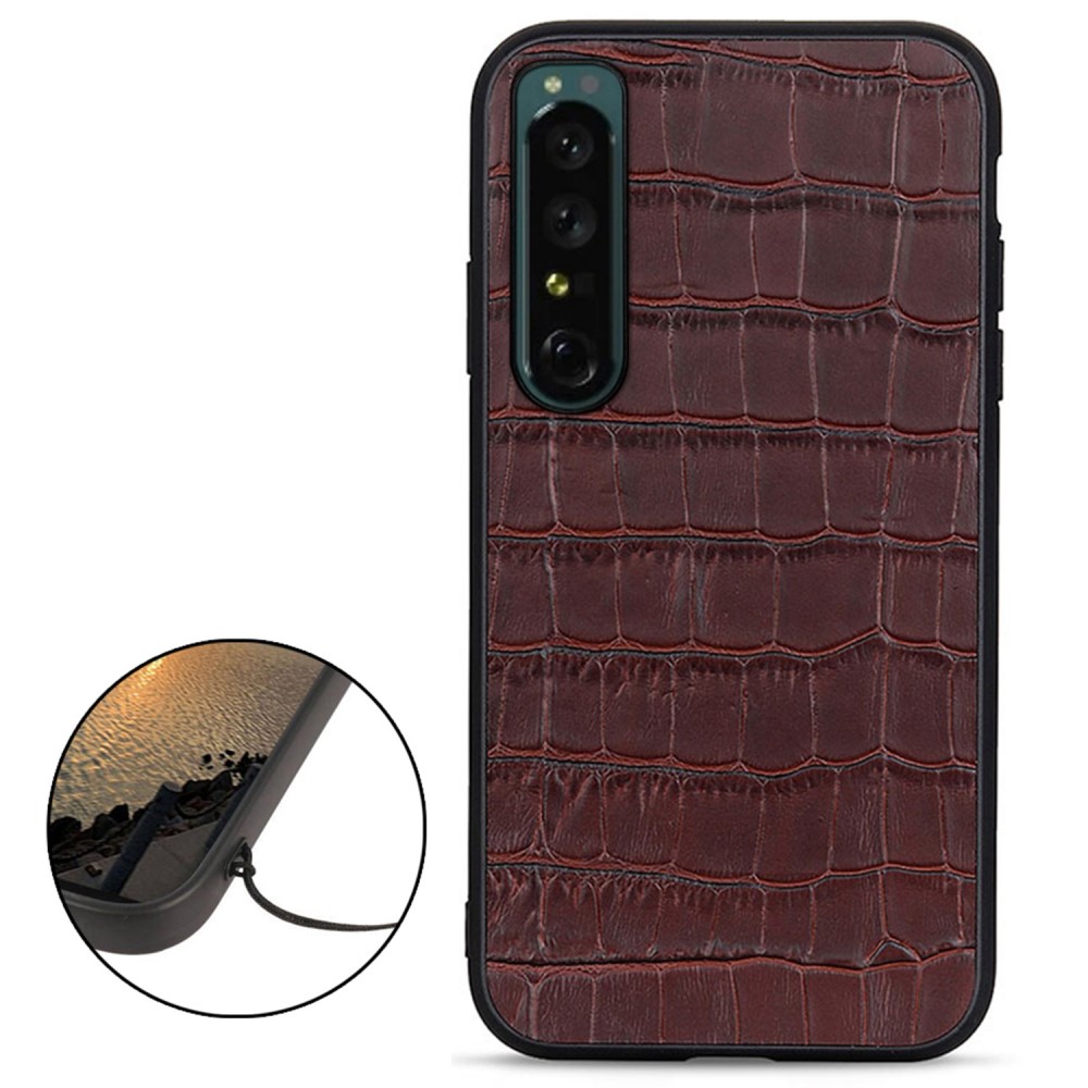  Sony Xperia 1 IV Skal Äkta Läder Krokodil Textur Brun