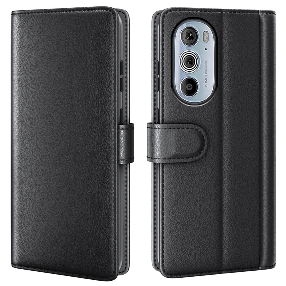  Motorola Edge 30 Pro Fodral Premium Äkta Läder Svart