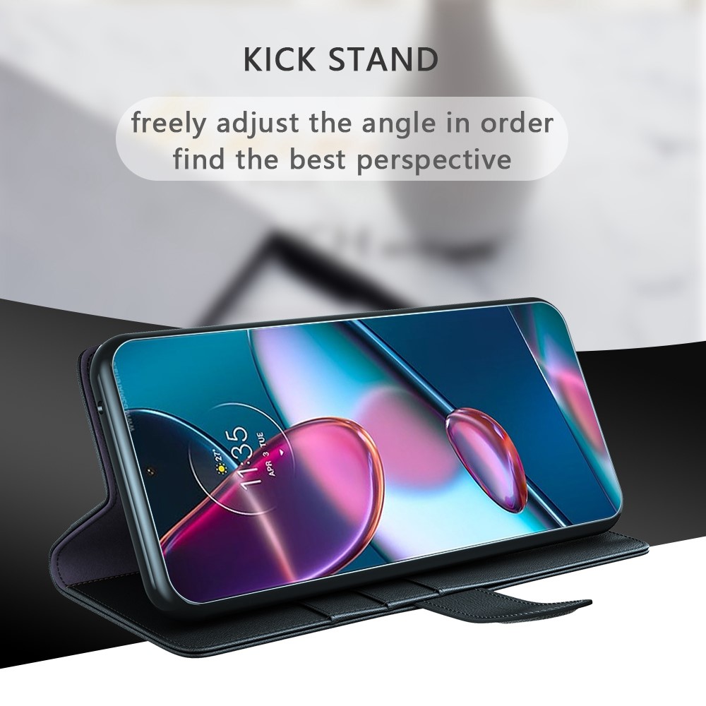  Motorola Edge 30 Pro Fodral Premium Äkta Läder Svart