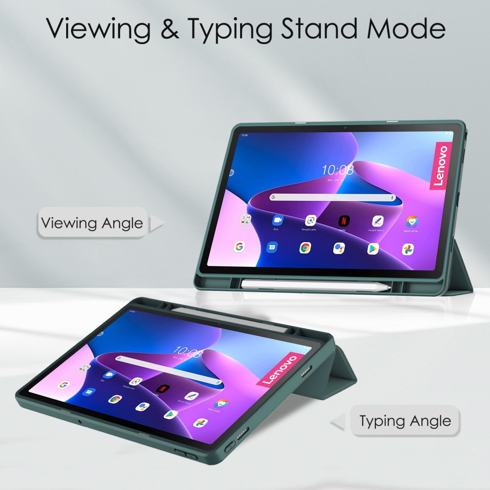  Lenovo Tab M10 Plus Gen 3 Fodral Tri-Fold Hybrid Mörk Grön