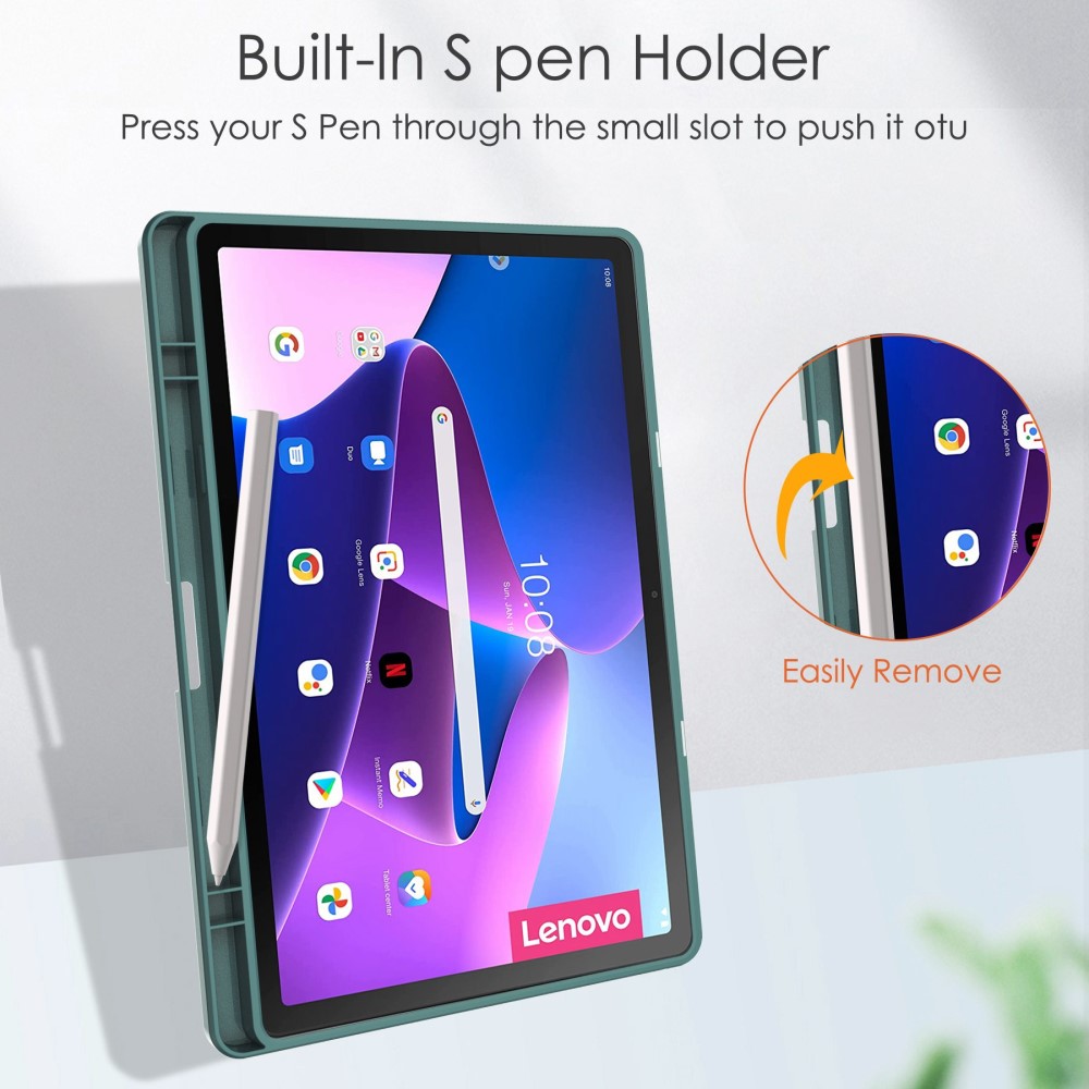  Lenovo Tab M10 Plus Gen 3 Fodral Tri-Fold Hybrid Mörk Grön