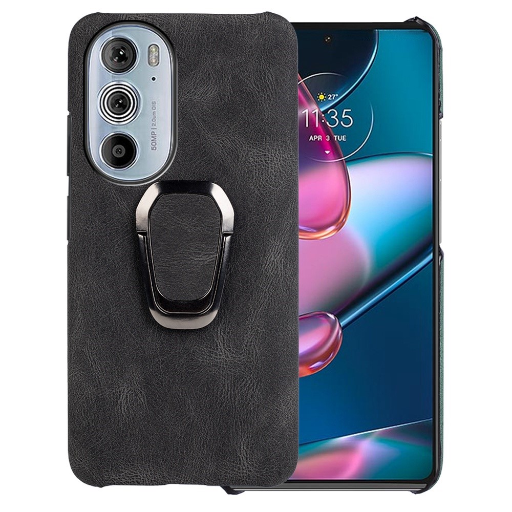  Motorola Edge 30 Pro Skal Ring Läderbelagt Svart