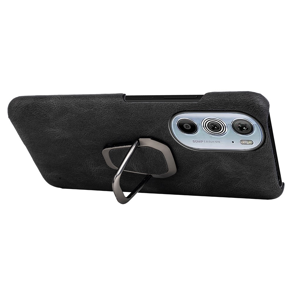  Motorola Edge 30 Pro Skal Ring Läderbelagt Svart