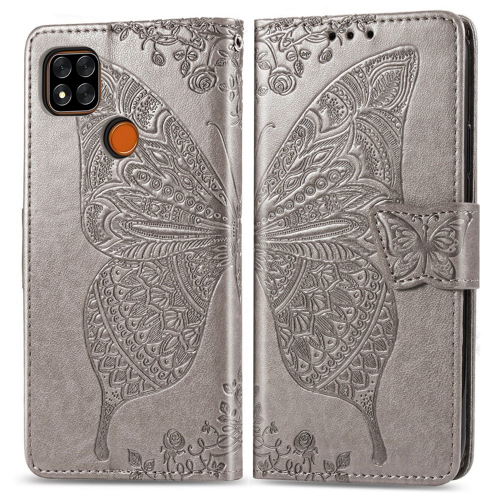  Xiaomi Redmi 9C Fodral Butterfly Grå