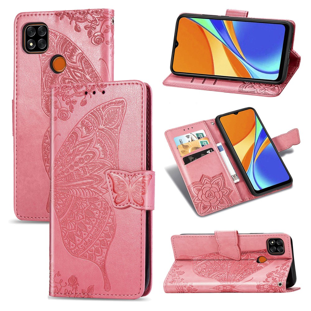  Xiaomi Redmi 9C Fodral Butterfly Rosa