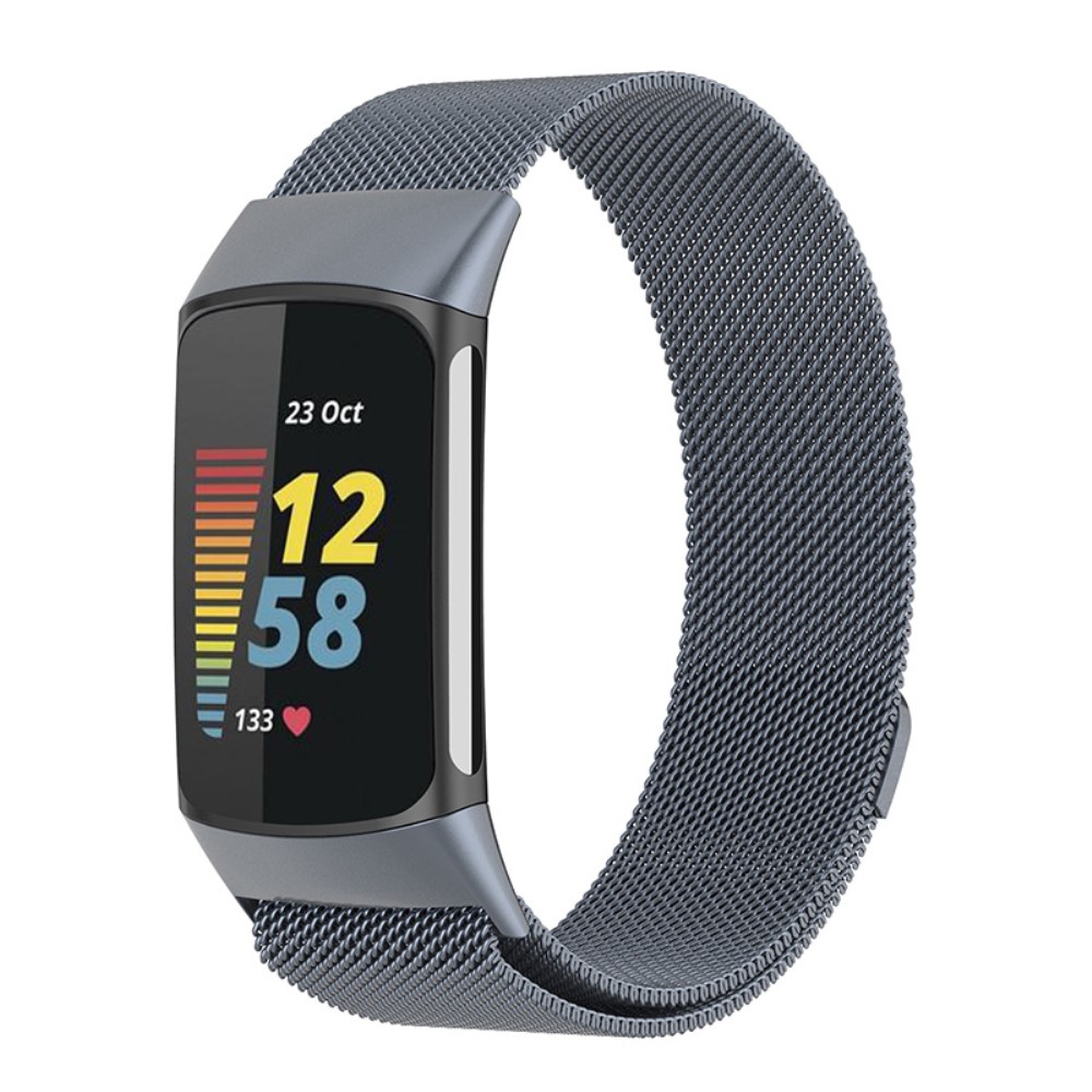  Fitbit Charge 6 / 5 Metall Armband Milanese Loop Grå