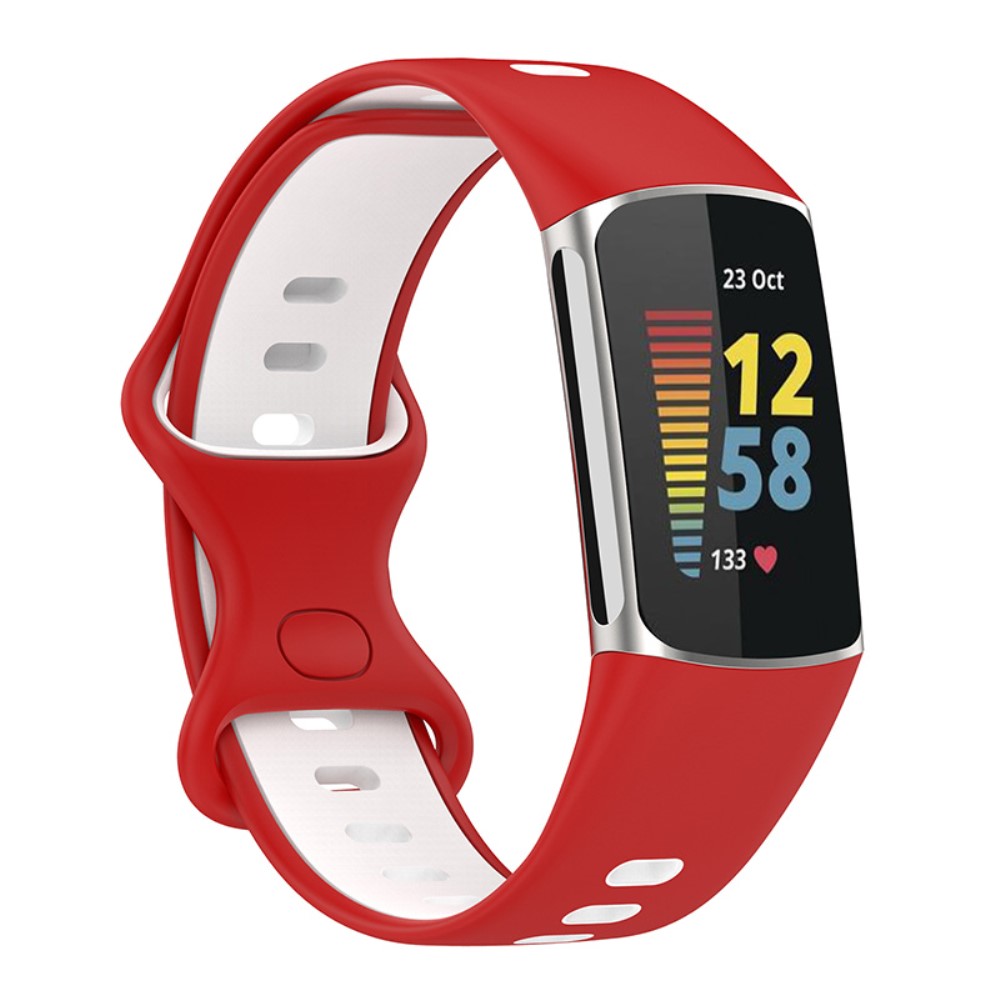  Fitbit Charge 6 / 5 Armband Silikon Tvåfärgat Röd/Vit