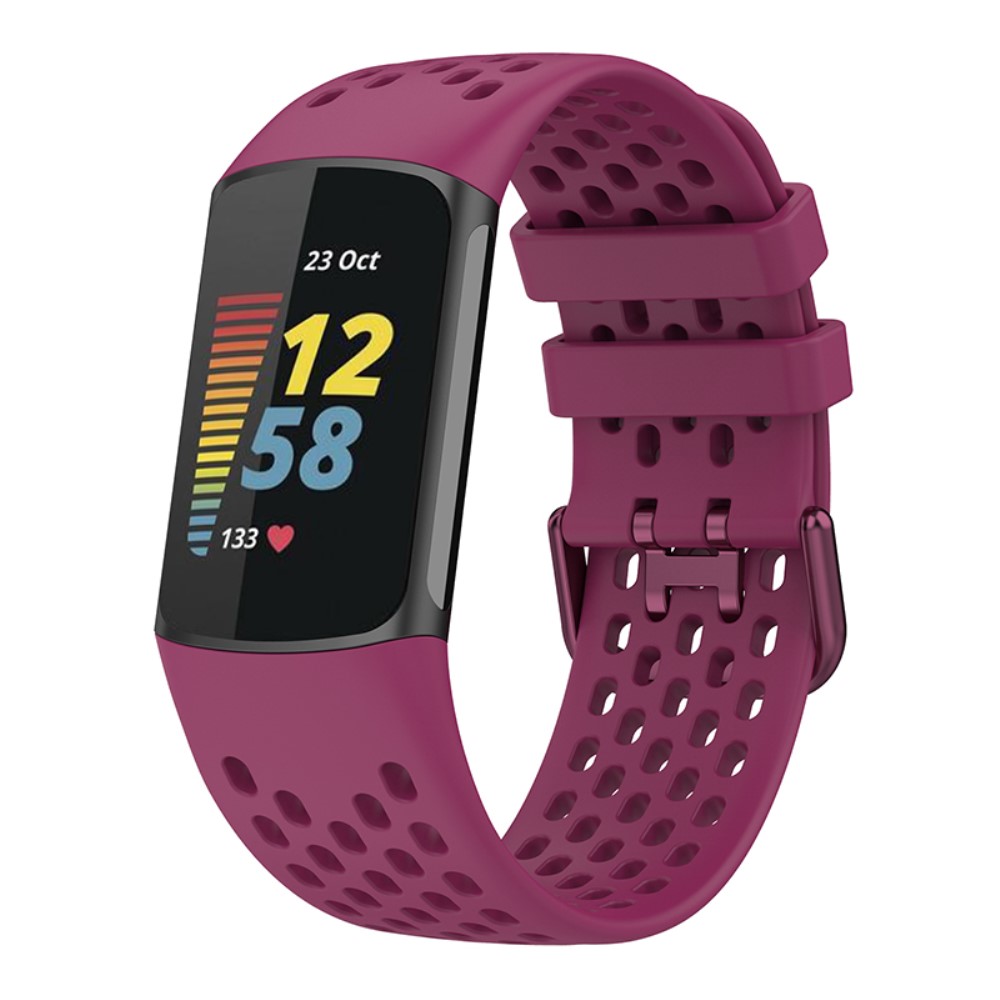  Fitbit Charge 6 / 5 Armband Silikon Ihåligt Vinröd