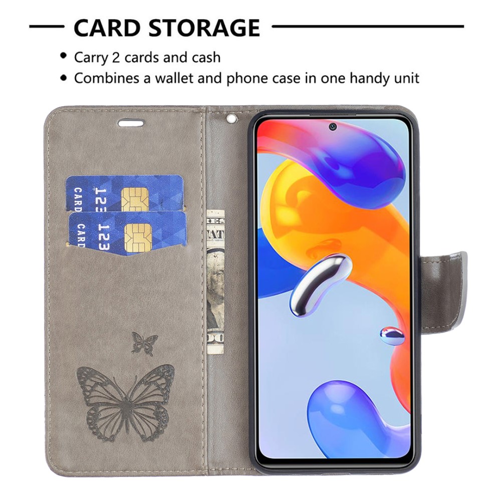  Xiaomi Redmi 10 5G Fodral Butterfly Grå