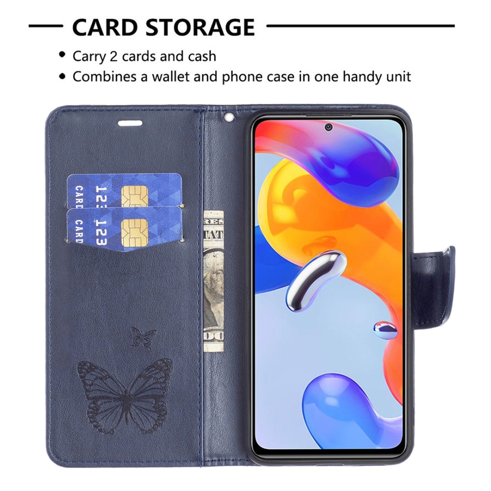  Xiaomi Redmi 10 5G Fodral Butterfly Mörk Blå