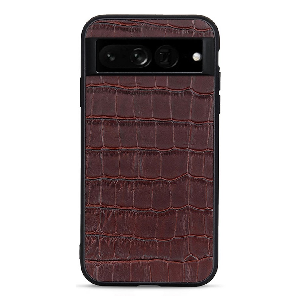  Google Pixel 7 Pro Skal Äkta Läder Krokodil Textur Brun