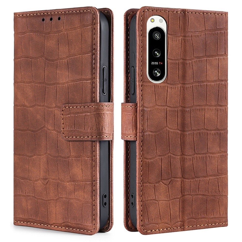 Sony Xperia 5 IV Fodral Krokodil Textur Brun