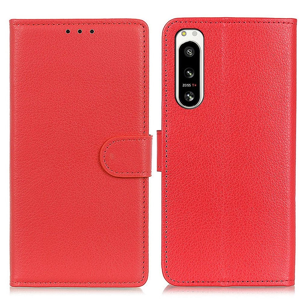  Sony Xperia 5 IV Fodral Litchi Läder Röd