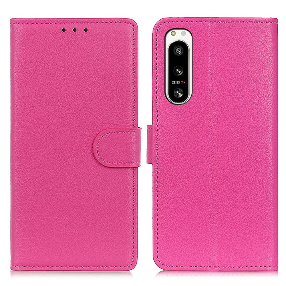  Sony Xperia 5 IV Fodral Litchi Läder Rosa