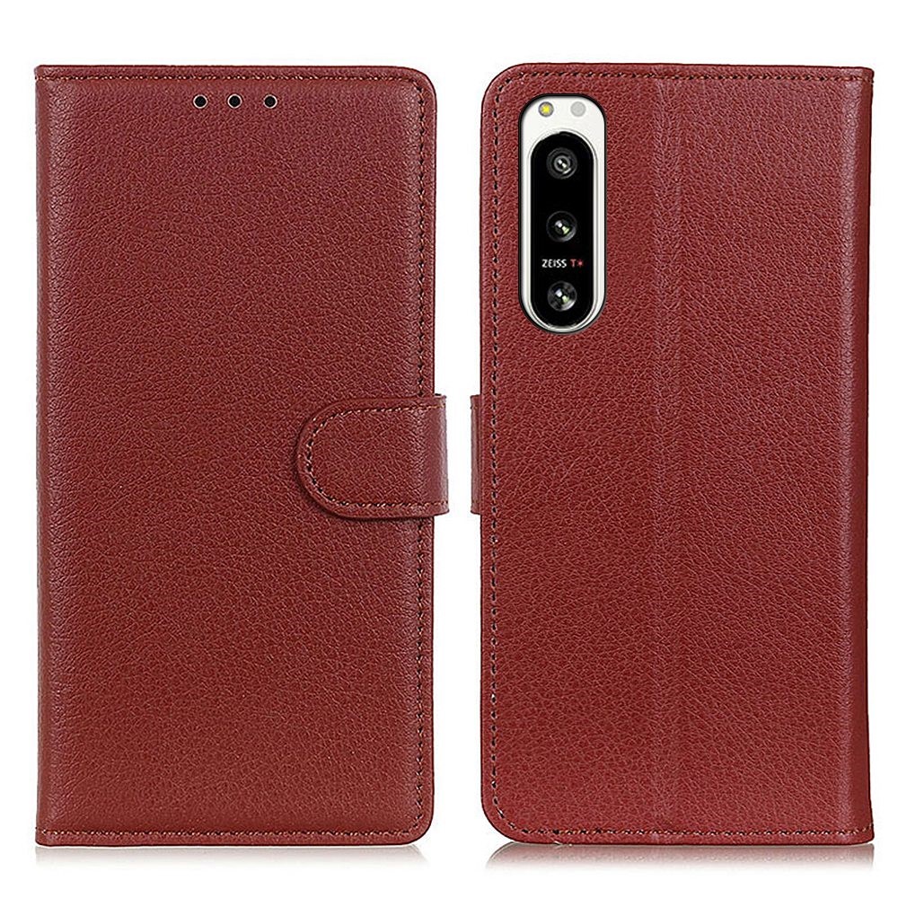  Sony Xperia 5 IV Fodral Litchi Läder Brun