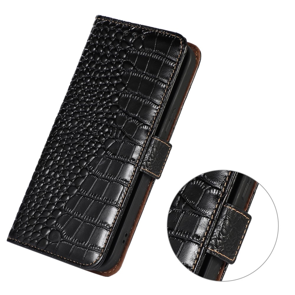  Sony Xperia 5 IV Fodral Äkta Läder Krokodil Textur Svart