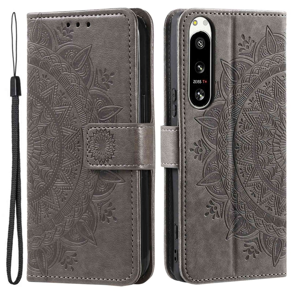  Sony Xperia 5 IV Fodral Mandala Läder Grå