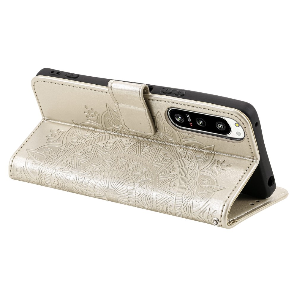  Sony Xperia 5 IV Fodral Mandala Läder Guld