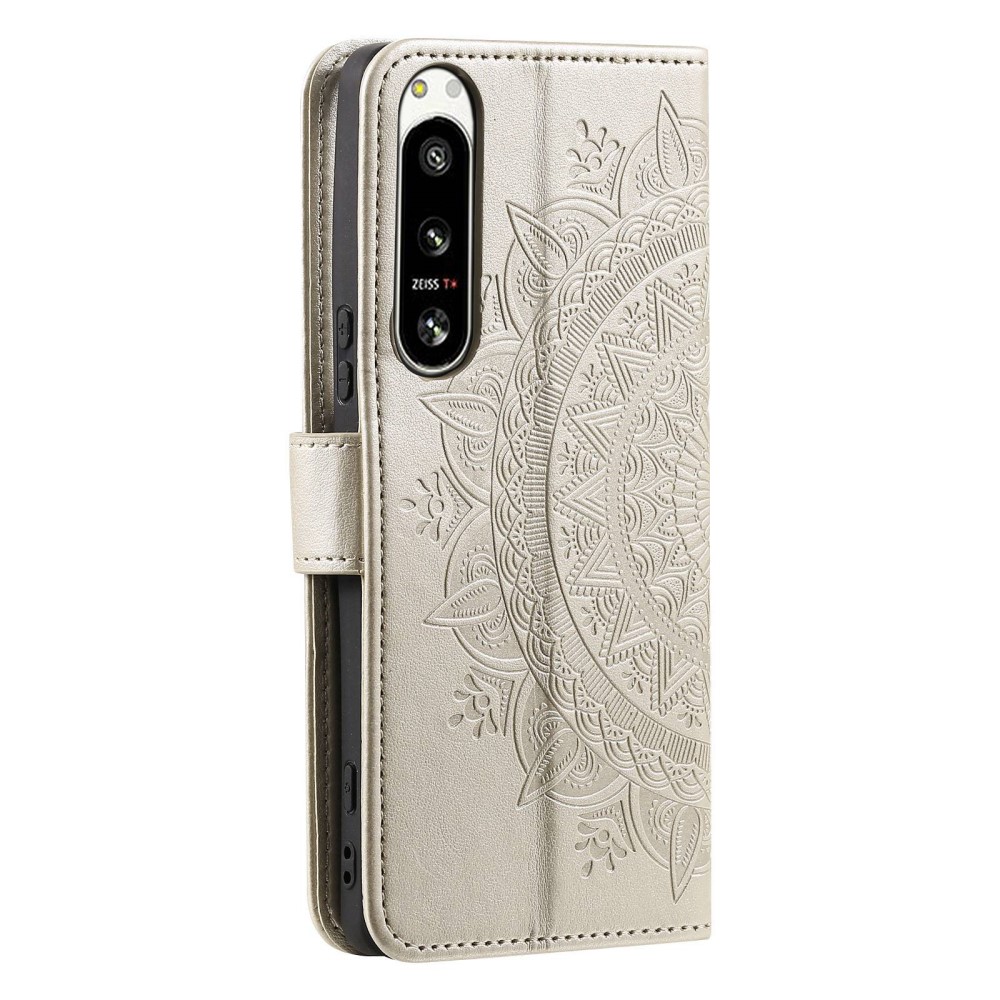  Sony Xperia 5 IV Fodral Mandala Läder Guld