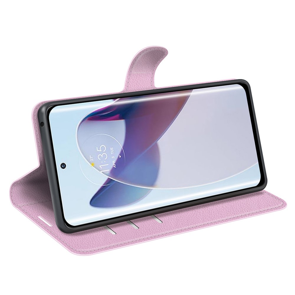  Motorola Edge 30 Ultra 5G Fodral Litchi Läder Ljus Rosa