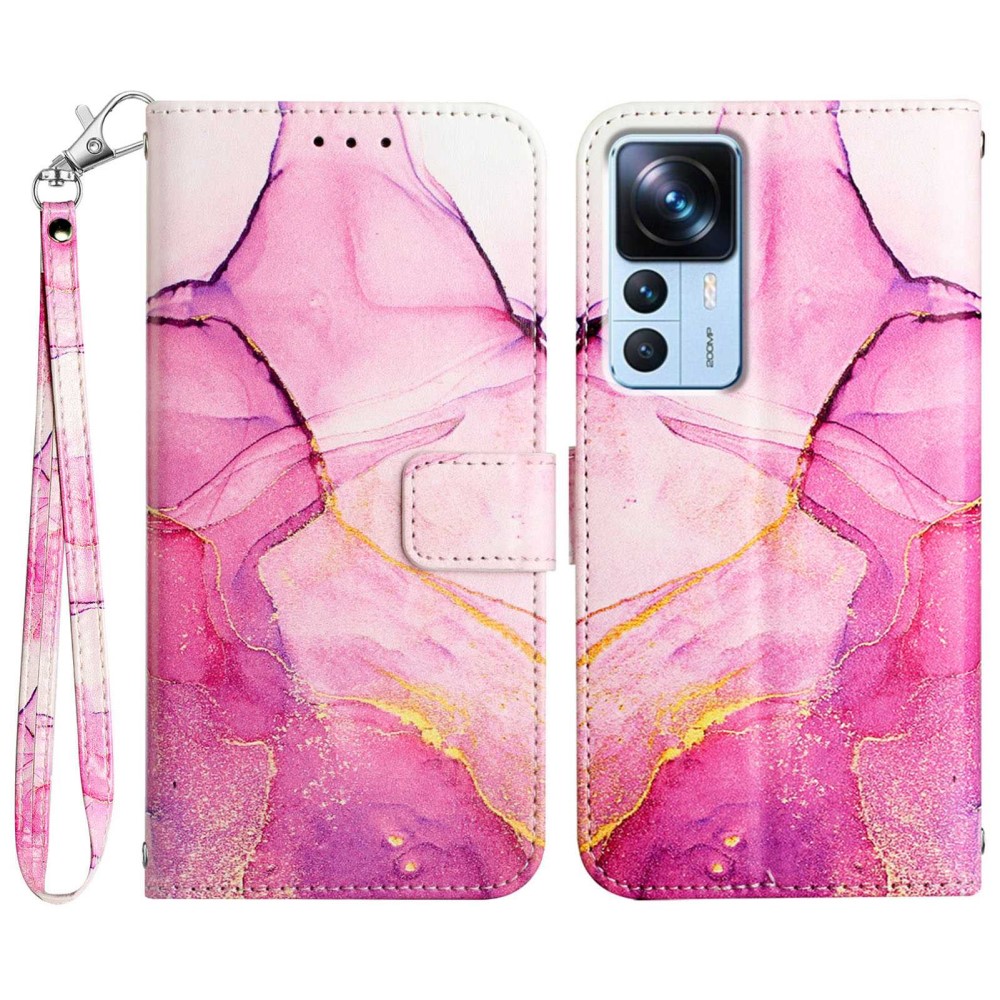  Xiaomi 12T / 12T Pro Fodral Marmor Rosa/Lila/Guld