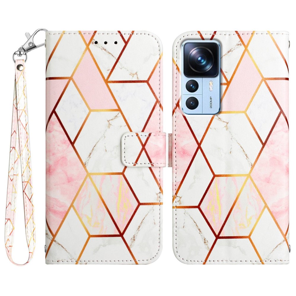  Xiaomi 12T / 12T Pro Fodral Marmor Ljus Rosa/Vit